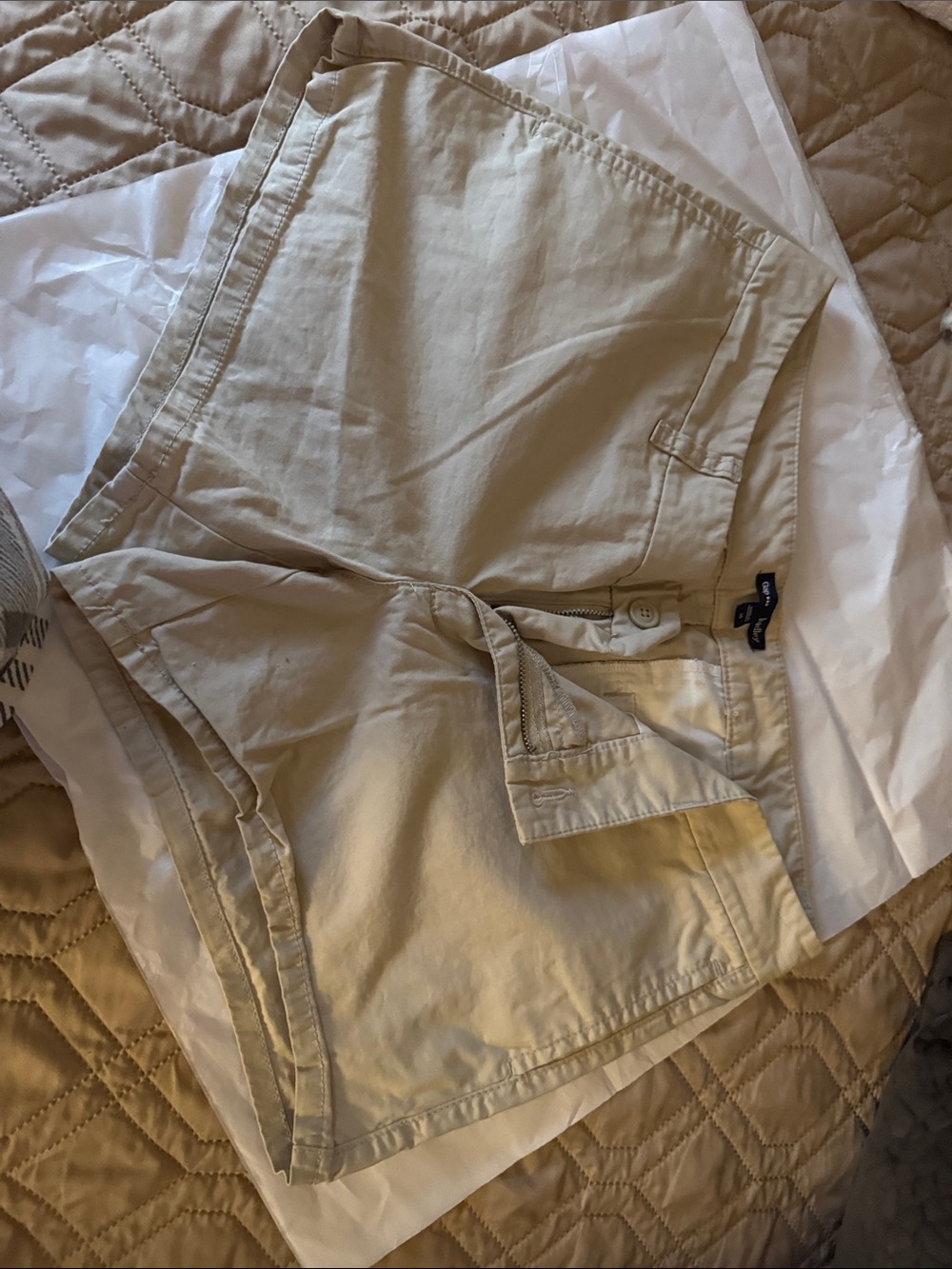 Women's Flat Front Cotton-Blend Shorts in Light Beige